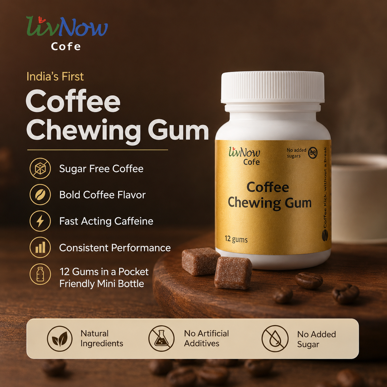 LivNow Cofe | Sugar Free Coffee Chewing Gum | for Coffee Lovers | Anywhere Coffee | Pack of 2 (24 Gums) - Image 2