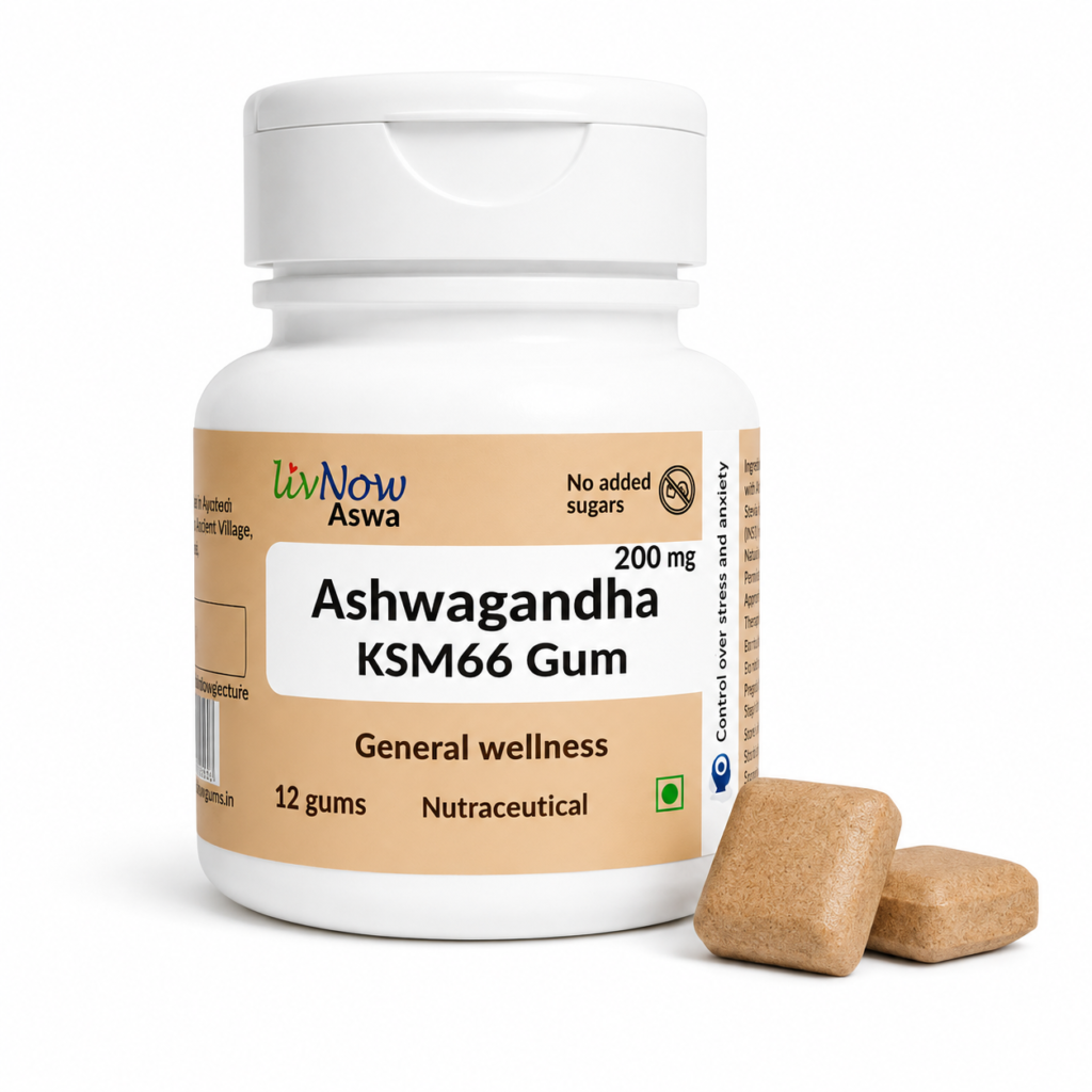 LivNow Aswa | KSM-66 Ashwagandha Sugar Free Chewing Gum | For a Calm and Stress-free Day and Deep Sleep Night | Pack of 2 (24 Gums)