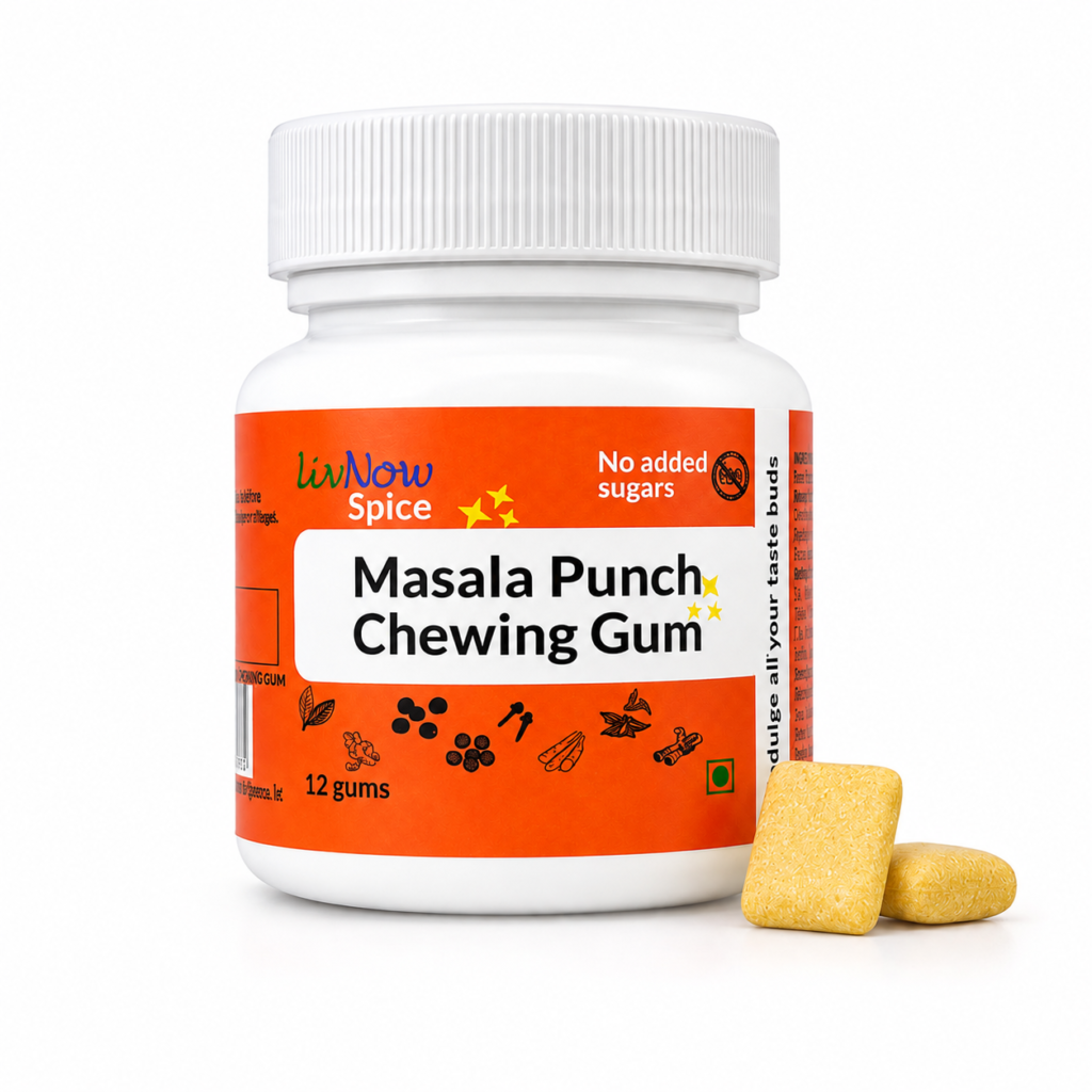 LivNow Spice | Sugar Free Chewing Gum | Eight Indian Spices | Long Lasting Natural Freshness | Cinnamon Flavor | Pack of 2 (24 Gums)