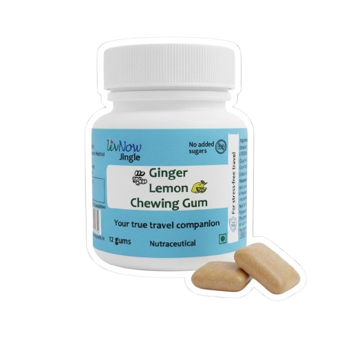 LivNow Jingle | Ginger Lemon Sugar Free Chewing Gum | For Support with Motion Sickness and Stress-Free Travel | Mini-Bottle Pack of 2 (24 Gums)