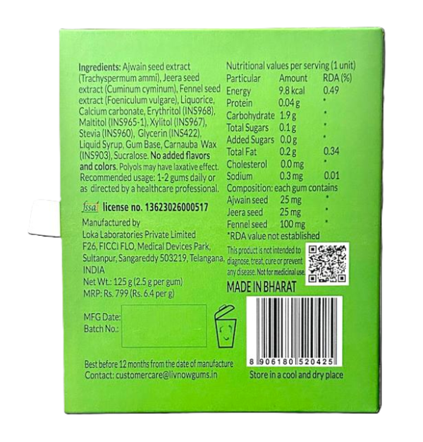 Back of the Dige box: ingredients and nutrition